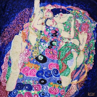 BoSETA S.r.l. Italy Gustav Klimt obraz Panna The Virgin The Maiden dámský šátek z čistého 100% hedvábí – Zboží Dáma