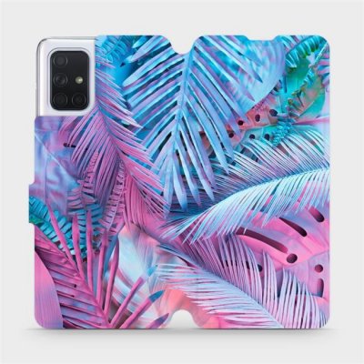 Pouzdro Mobiwear parádní flip Samsung Galaxy A71 - MG10S Fialové a modré listy – Zboží Mobilmania