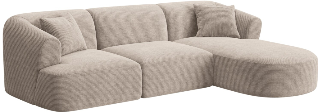 Cosmopolitan Design Béžová manšestrová rohová pohovka Campi 256 cm, pravá