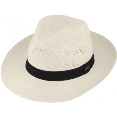 Fiebig Headwear since 1903 Letní bílý slaměný klobouk Fedora ručně pletený s černou stuhou Ekvádorská panama 1398414 – Zbozi.Blesk.cz