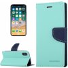 Pouzdro a kryt na mobilní telefon Apple Mercury / kryt pro iPhone XS / X - Mercury, Fancy Diary MINT/NAVY