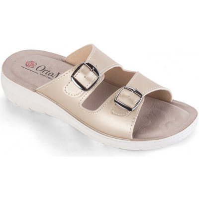 Ortopedické dámské pantofle na klínku zlatavé – Sleviste.cz