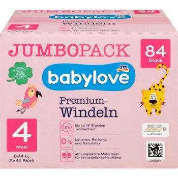 Babylove Premium aktiv plus 4 maxi 7-18 kg Jumbo Pack 2 x 42 84 ks