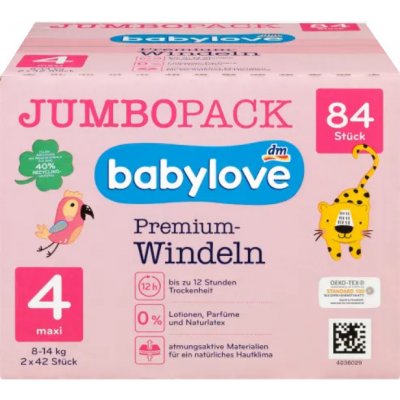 Babylove Premium aktiv plus 4 maxi 7-18 kg Jumbo Pack 2 x 42 84 ks