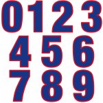 Nažehlovací čísla potisk DTF - JEDNOTLIVĚ - barva modrá s červeným lemováním – Zboží Dáma