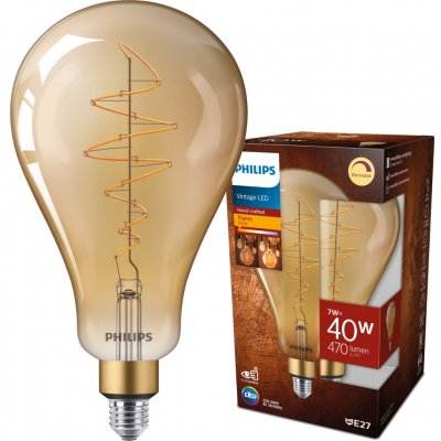 Philips Vintage LED žárovka E27 A160 40W 470lm 1800K stmívatelné, jantarová – Hledejceny.cz