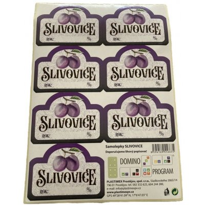Samolepící etikety na láhve SLIVOVICE, arch 7ks – Zboží Mobilmania