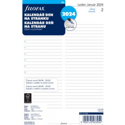 Filofax Náplň do diáře 2024 - A5, den/1 str, linky, ČJ+SJ