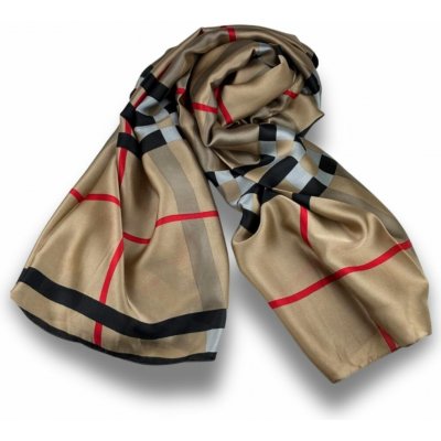 dámská šála -maxi šátek SILK SENSATION hnědá kostka WO-003 – Zboží Dáma