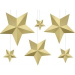 PartyDeco Dekorace Hvězdy - zlatá 6 ks
