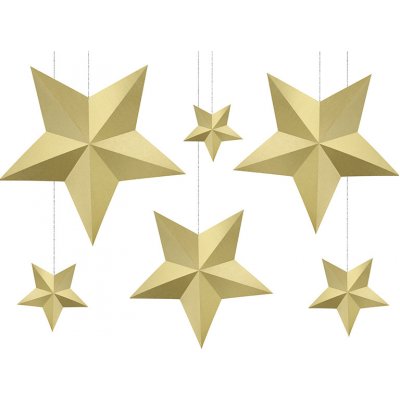 Závěsné dekorační hvězdy ZLATÉ 6 kusů