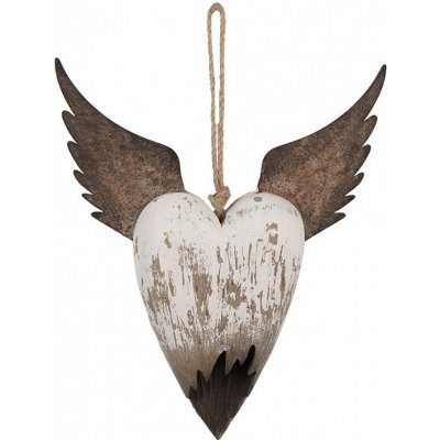 Clayre & Eef Dekorace závěsné srdce s andělskými křídly Angel Rustic L - 25*4*30 cm – Hledejceny.cz