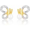 Náušnice Šperky eshop v kombinovaném zlatě motýl s vyřezávanými křídly a bílou perlou zirkony S1GG74.18