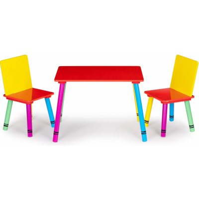 ECOTOYS Dětský dřevěný stůl se dvěma židličkami barevný