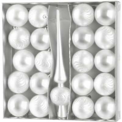 MagicHome Baňky a špice Vánoce 21ks 6cm bílé na vánoční stromek – Zboží Dáma