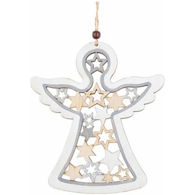 Anděl dřevěný se stříbrným glitrem 15 x 17 cm – Hledejceny.cz