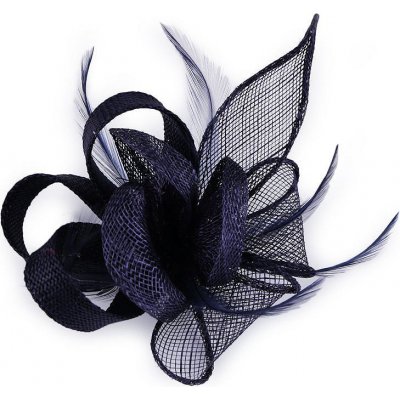 Stoklasa Fascinátor / brož květ s peřím 4 modrá tmavá – Zboží Dáma