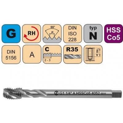 NÁSTROJE CZ Závitník strojní G1/4" A HSSCo5 DIN 5156 RSP35 - 4052 - CZZ4052-G1/4"-A – Hledejceny.cz