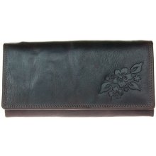 Celá kožená olejovaná peněženka z pevné přírodní kůže s raženým květem