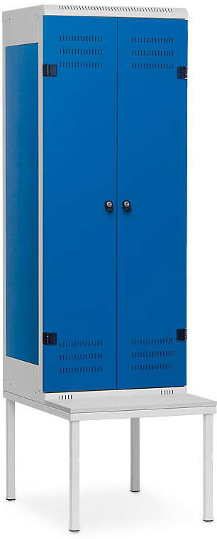 Triton 2-dveřová s lavičkou 2195 x 600 x 780 mm - kovová otočný uzávěr Burg skelet kov modrá RAL 5005 dveře kov modrá RAL 5005