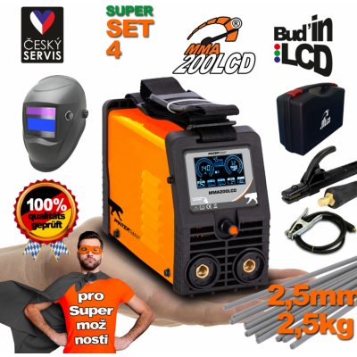 PanterMax MMA200LCD + Kabely 2m + Kukla + Plastový Kufr + Elektrody 2.5kg PMMMA200LCD_S04 – Zbozi.Blesk.cz