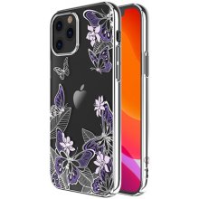 Pouzdro KINGXBAR Apple iPhone 12 / 12 Pro - s kamínky - plastové - motéli a květiny - stříbrné / fialové