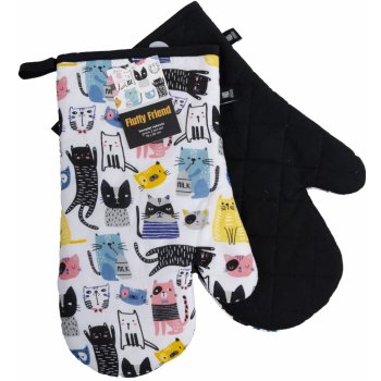 Kuchyňské bavlněné rukavice - chňapky FLUFFY FRIEND kočičí motiv 100% bavlna 19x30 cm Essex