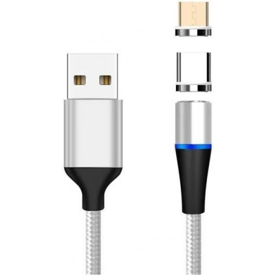 Kabel Magnetický micro USB a USB-C nabíjecí a datový, 1m, stříbrný