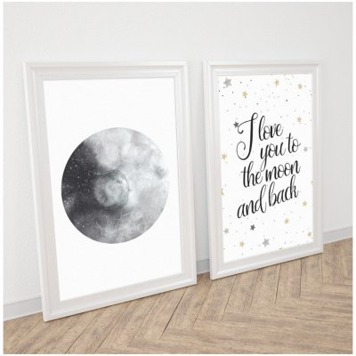 Dětská sada 2 plakátů s motivem Měsíce sivá A3 – Zboží Mobilmania