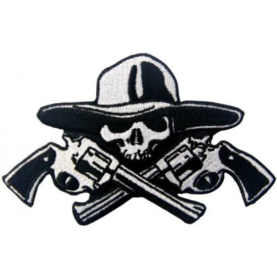 Nažehlovací nášivka Lebka s kolty western 10,8 x 7,8 cm – Zboží Dáma