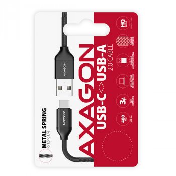 Axagon BUCM-AM10SB, USB-C USB-A, 3A, opletený, 1m, černý