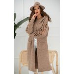 Fashionweek Dlouhý cardigan pletený kabát se vzorovanými rukávy a kapuci ALEXISII Camel – Zboží Mobilmania