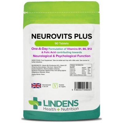 Lindens Health + Nutrition Neurovits Plus B1, B6, B12, Kyselina listová 90 tablet – Hledejceny.cz