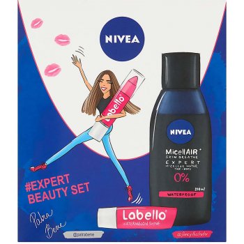 Nivea Expert Beauty MicellAir micelarní voda pro ženy 200 ml + Labello Pink balzám na rty v tužce 3 g + Labello Watermelon balzám na rty 4,8 g dárková sada