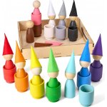 Montessori Ulanik dřevěná hračka "Peg Dolls with Hats in Cups" – Sleviste.cz