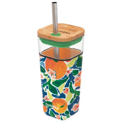 Quokka Skleněný cestovní hrnek s brčkem Liquid Cube Oranges 540 ml – Sleviste.cz