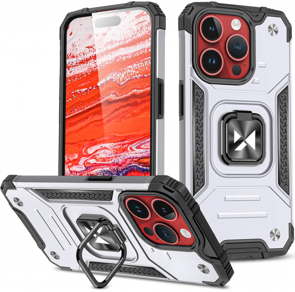 Pouzdro Wozinsky Ring Armor Case / 3v1 / / Apple iPhone 15 PRO MAX stříbrné