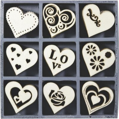 HEYDA Sada dřevěných dekorací v krabičce srdce – Zboží Mobilmania