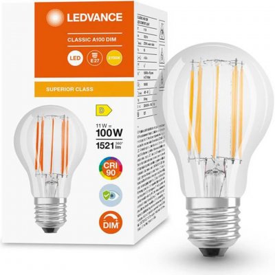 Ledvance LED žárovka LED E27 A60 11W = 100W 1521lm 2700K Teplá bílá 300° CRI90 Filament Stmívatelná Superior