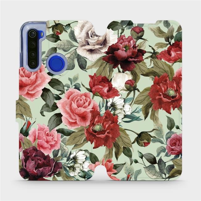 Pouzdro Mobiwear parádní flip Xiaomi Redmi Note 8T - MD06P Růže a květy na světle zeleném pozadí
