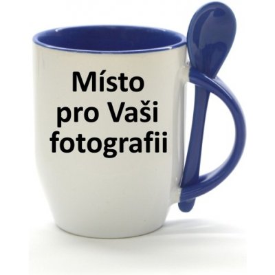 Fotodárky Fotohrnek modrý se lžičkou 2xfoto 300 ml – Zboží Mobilmania