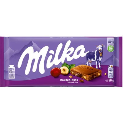 Milka mléčná čokoláda s rozinkami a lískovými oříšky 90 g – Hledejceny.cz