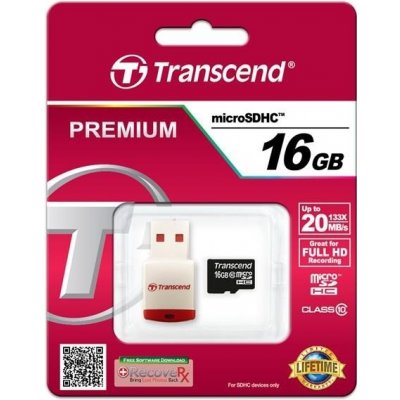 Transcend microSDHC 16 GB Class 10 + USB čtečka TS16GUSDHC10-P3 – Sleviste.cz