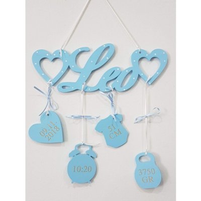 Lymfy dárek pro dítě jméno se srdíčky a údaji modrá – Zboží Mobilmania