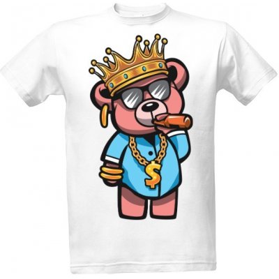 Tričko s potiskem Gangster Medvěd Hip Hop Dollar pánské bílá – Zboží Mobilmania