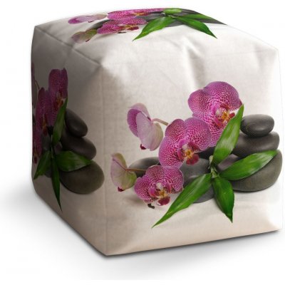 Sablio taburet Cube orchideje a kameny 40x40x40 cm – Zboží Mobilmania