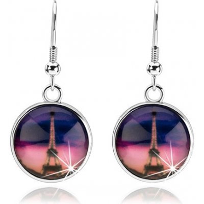 Šperky eshop cabochon čirá vypouklá glazura Eiffelova věž růžovo-fialové pozadí SP72.12 – Zboží Mobilmania