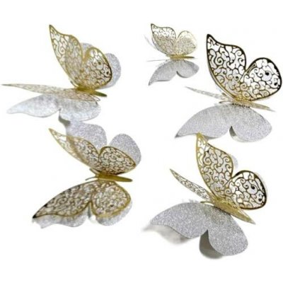Dortisimo Nejedlá dekorace stříbrno-zlatá Motýlci (12 ks) – Zboží Dáma