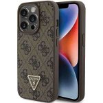 Guess hard iPhone 15 PRO Leather 4G Triangle Strass hnědé – Zboží Mobilmania