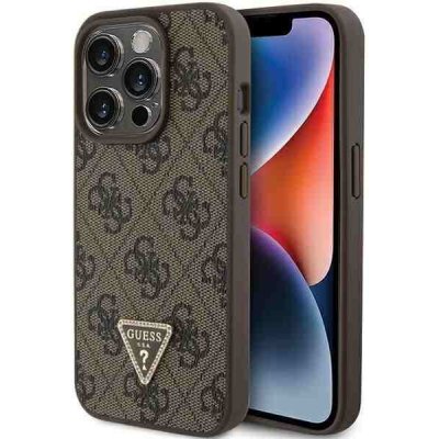 Guess hard iPhone 15 PRO Leather 4G Triangle Strass hnědé